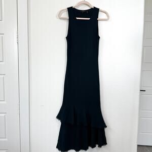 Theory‎ Deep Teal Sleeveless Ruffle Hem Midi Dress Women’s Small Viscose Blend